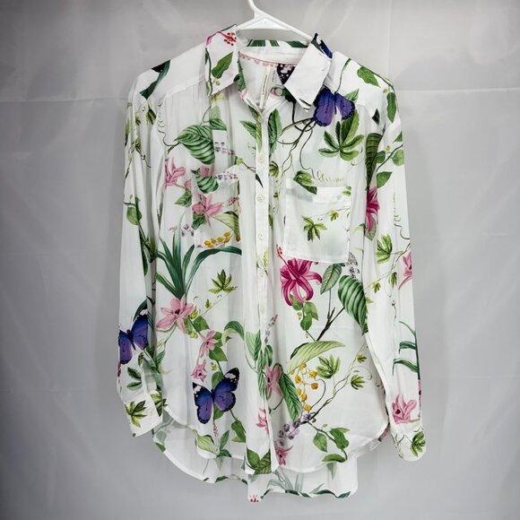 Anthropologie Tops - Anthropologie Women S Floral Butterfly Shirt Button Up Long Sleeve Colorful Top